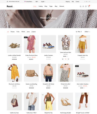 Razzi WooCommerce WordPress Theme Demo 5 Columns