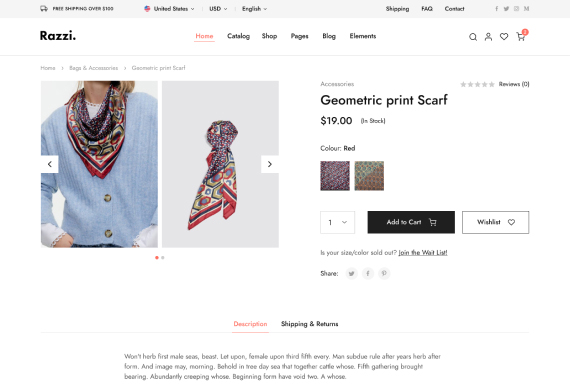 Razzi WooCommerce WordPress Theme Product V1