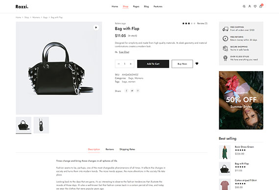 Razzi WooCommerce WordPress Theme Product V1